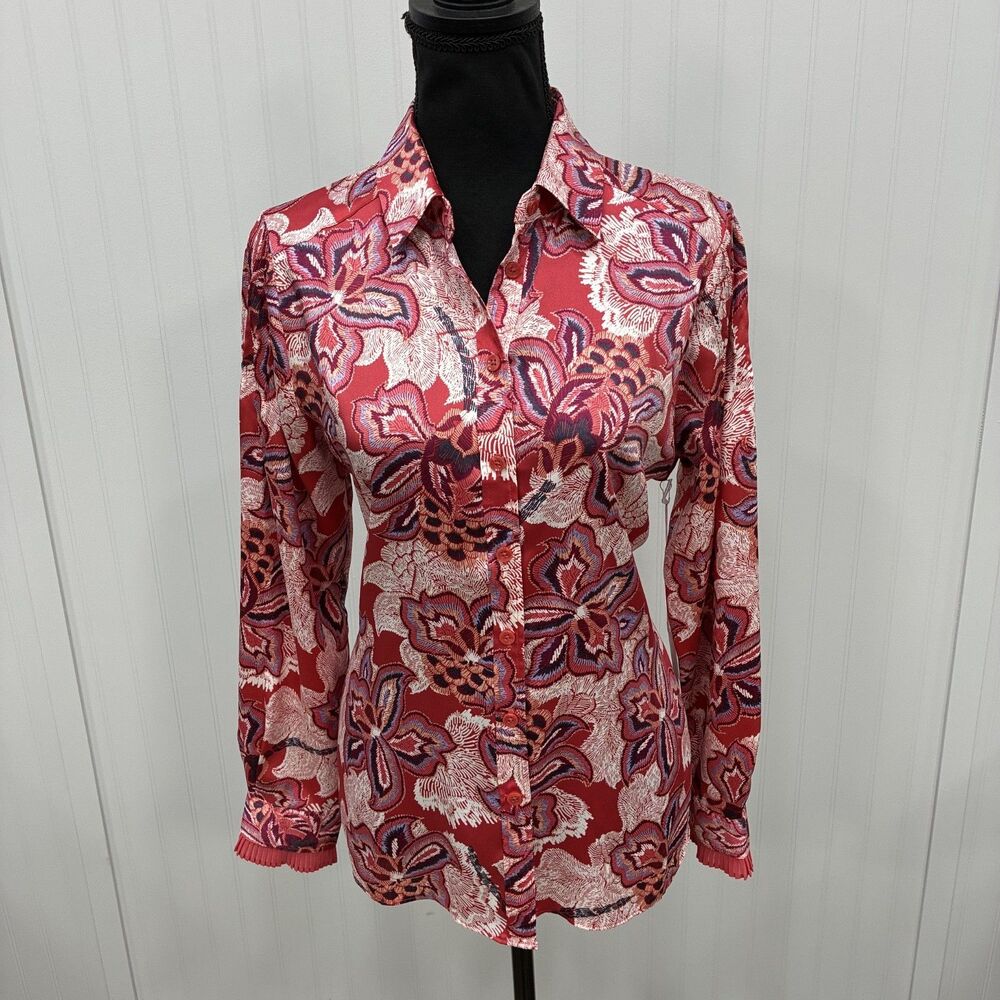 NWT Chico's Women's Size 0.5/US 6 Pink Floral Button-Front Shirt Classic Preppy